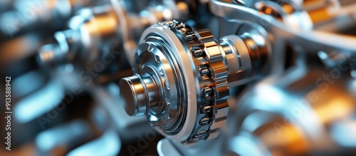 Industrial mechanical backdrop featuring diesel engine components and hydraulic hoses with shallow depth of field 3D illustration photo