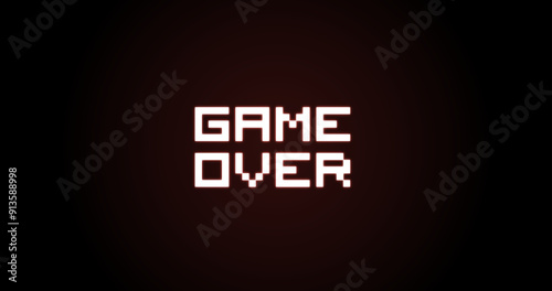 Game Over with red neon effect, black background, game end screen