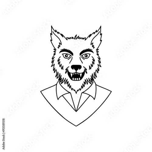 Funny werewolf in doodle style on white background.