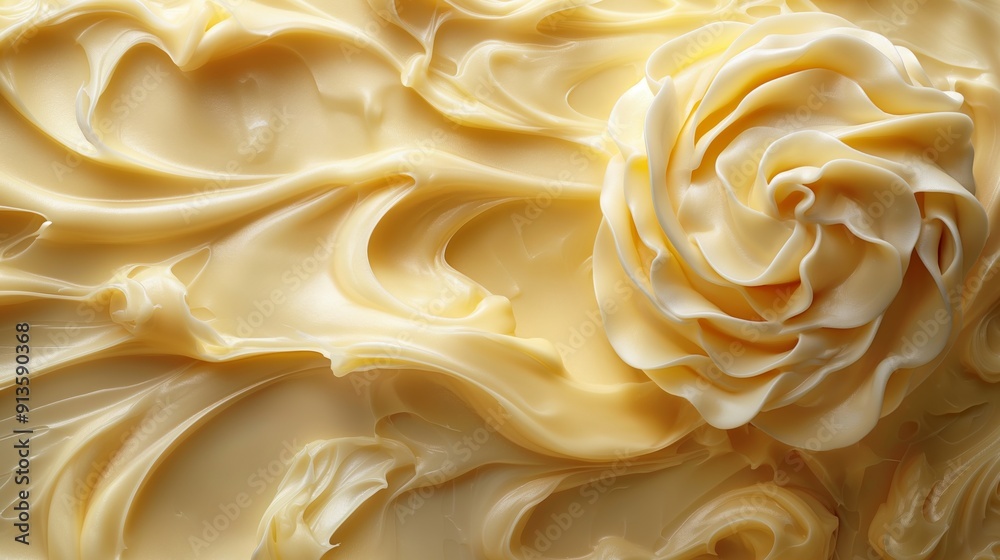 A luxurious swirl of creamy butter forms an abstract floral design, evoking a sense of softness and richness. A luxurious swirl of creamy butter forms an abstract floral design, evoking a sense of softness and richness.