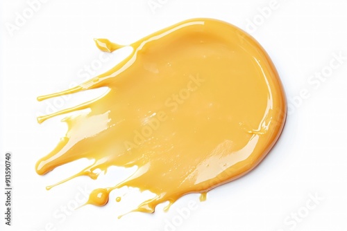 Cheese sauce stains splashed or floating top view over white background