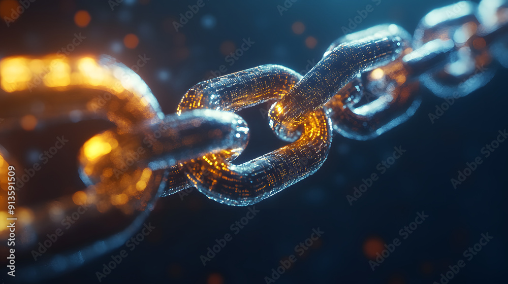 Close-Up of a Chain in the Digital World Symbolizing Connectivity Close-Up of a Chain in the Digital World Symbolizing Connectivity