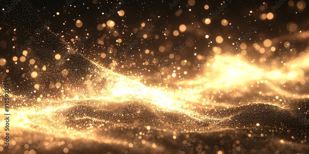 Abstract glowing particle lines and bokeh on a dark backdrop, conveying a futuristic technology concept Abstract glowing particle lines and bokeh on a dark backdrop, conveying a futuristic technology concept
