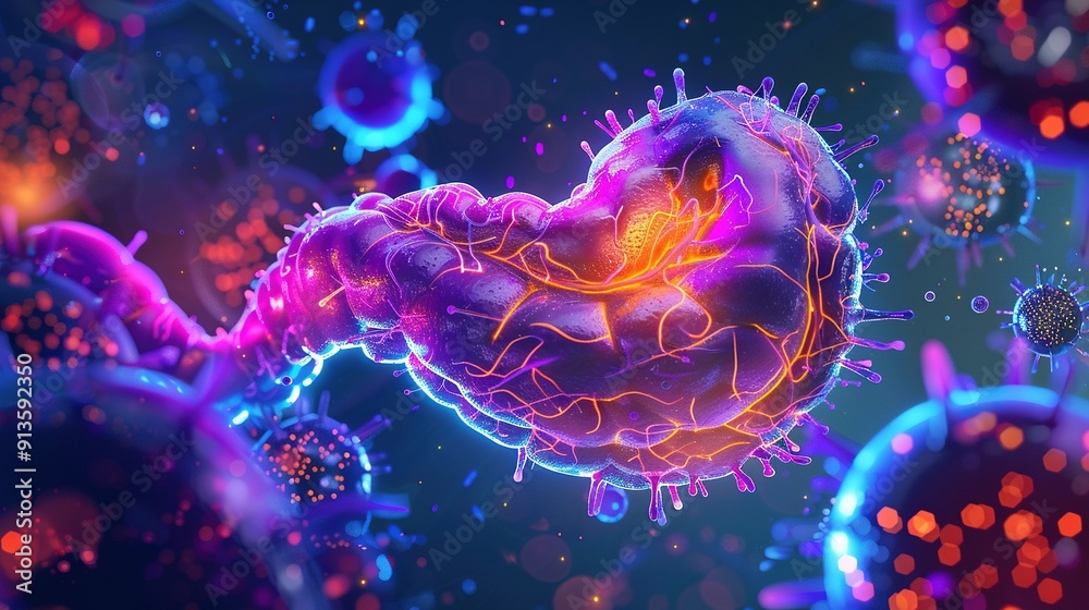 Naklejka premium A Colorful, Spiky Microorganism Under a Microscope