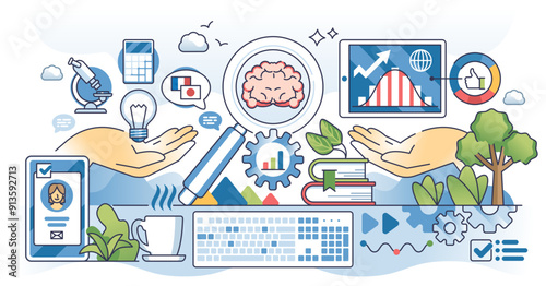 Microlearning as effective and fast education method outline hands concept, transparent background. Rapid training session using online course for focused knowledge illustration.
