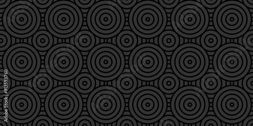 Overlapping creative diamond circle abstract black and gray pattern background with waves texture. geometric digital fabric pattern circles floral and spiral round lapping dark black retro background.