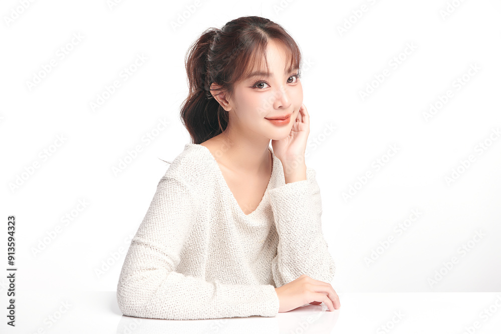Beautiful young asian woman with clean fresh skin on white background, Face care, Facial treatment, Cosmetology, beauty and spa, Asian women portrait. Beautiful young asian woman with clean fresh skin on white background, Face care, Facial treatment, Cosmetology, beauty and spa, Asian women portrait.