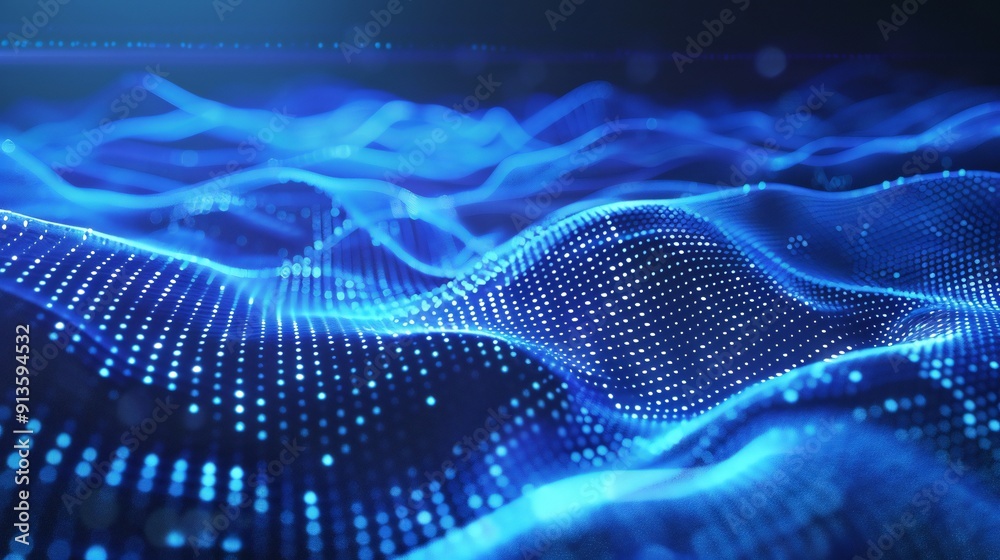 Abstract digital wave design with glowing blue lines and dots, perfect for tech backgrounds. Abstract digital wave design with glowing blue lines and dots, perfect for tech backgrounds.