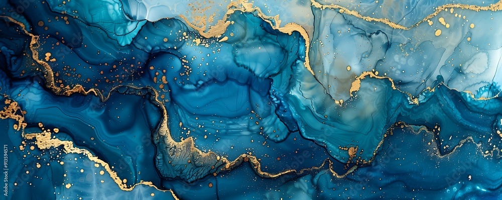 Fototapeta premium Blue and Gold Fluid Art Patterns