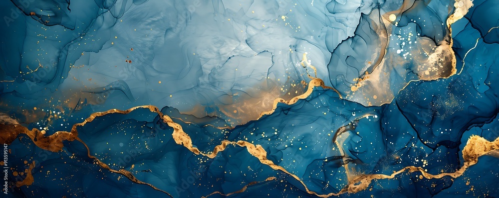 Fototapeta premium Flowing Fluid Abstract in Blue and Gold