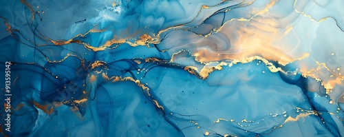 Wallpaper Mural Fluid Abstract Patterns in Blue and Gold Torontodigital.ca