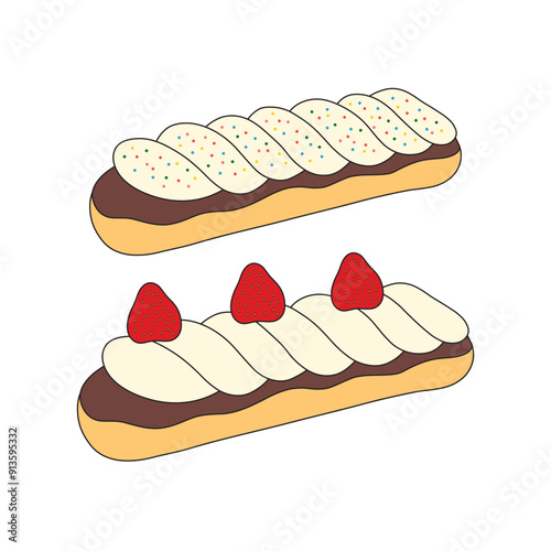 dessert eclair cartoon Isolated on White