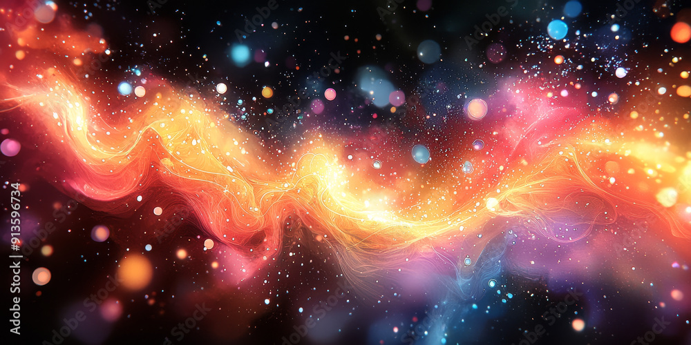 Abstract glowing particle lines and bokeh on a dark backdrop, conveying a futuristic technology concept Abstract glowing particle lines and bokeh on a dark backdrop, conveying a futuristic technology concept