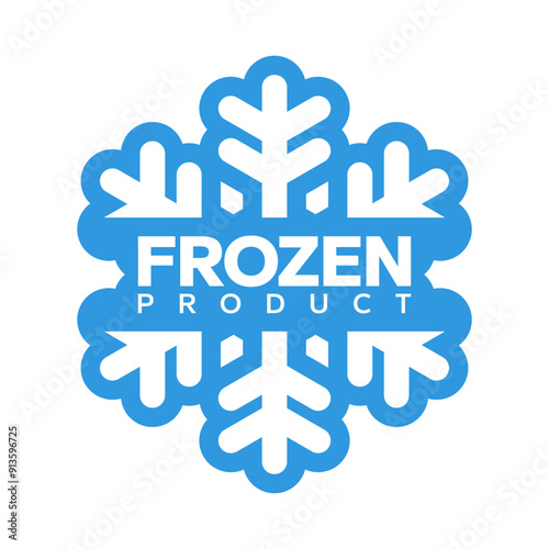 Frozen product food package label. Fresh frozen food product icon logo, badge, sticker, emblem, stamp, symbol, black, line circle, flat vector, isolated illustration. Snowflake icon.