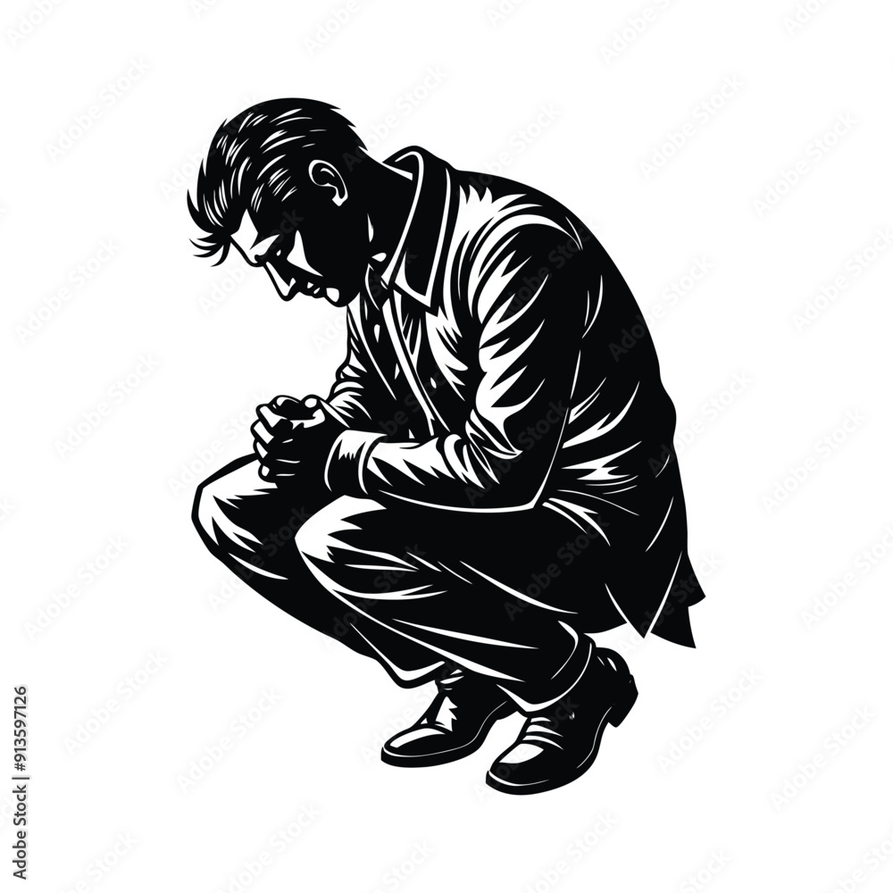 Man Kneeling Silhouette Vector Man Kneeling Silhouette Vector