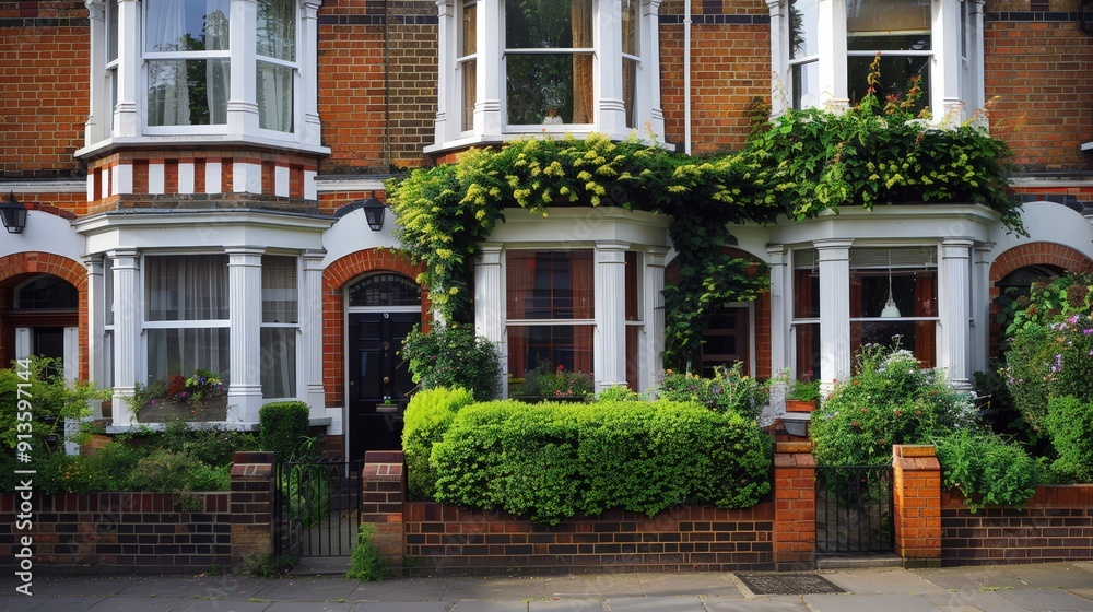 Imagine a traditional British terraced house with brick walls, white trim, and a neatly kept garden. Imagine a traditional British terraced house with brick walls, white trim, and a neatly kept garden.