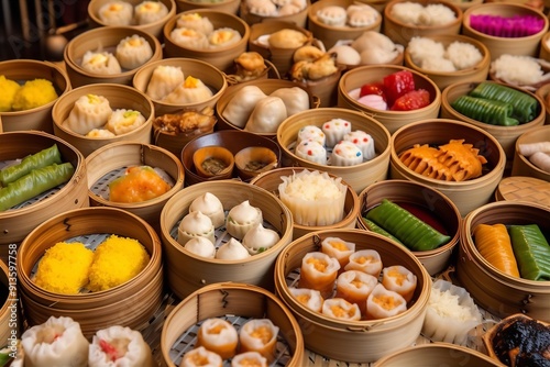 Dim Sum Feast with a Variety of Asian Dishes, dim sum, Asian food, dim sum feast, variety of dishes, Chinese cuisine, Asian cuisine