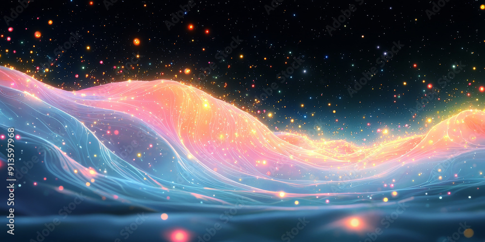 Abstract glowing particle lines and bokeh on a dark backdrop, conveying a futuristic technology concept Abstract glowing particle lines and bokeh on a dark backdrop, conveying a futuristic technology concept