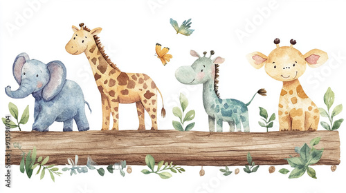 Paint watercolors and safari animals.
