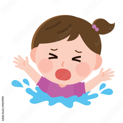 溺れてもがく女の子　水難事故　着衣　イラスト