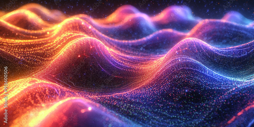 Abstract glowing particle lines and bokeh on a dark backdrop, conveying a futuristic technology concept Abstract glowing particle lines and bokeh on a dark backdrop, conveying a futuristic technology concept