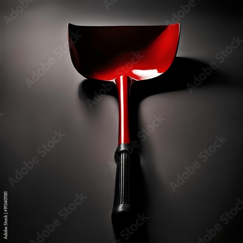 Red Handled Black Shovel Isolated - Generative Ai photo