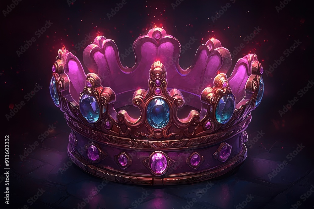 Ornate Golden Crown with Purple Gems and Red Sparkles Ornate Golden Crown with Purple Gems and Red Sparkles