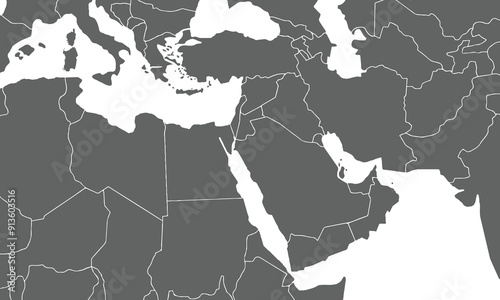 Political Middle East vector illustration isolated on white background for website layouts,background,education,precise,customizable, Travel worldwide,map silhouette backdrop,earth geography,political