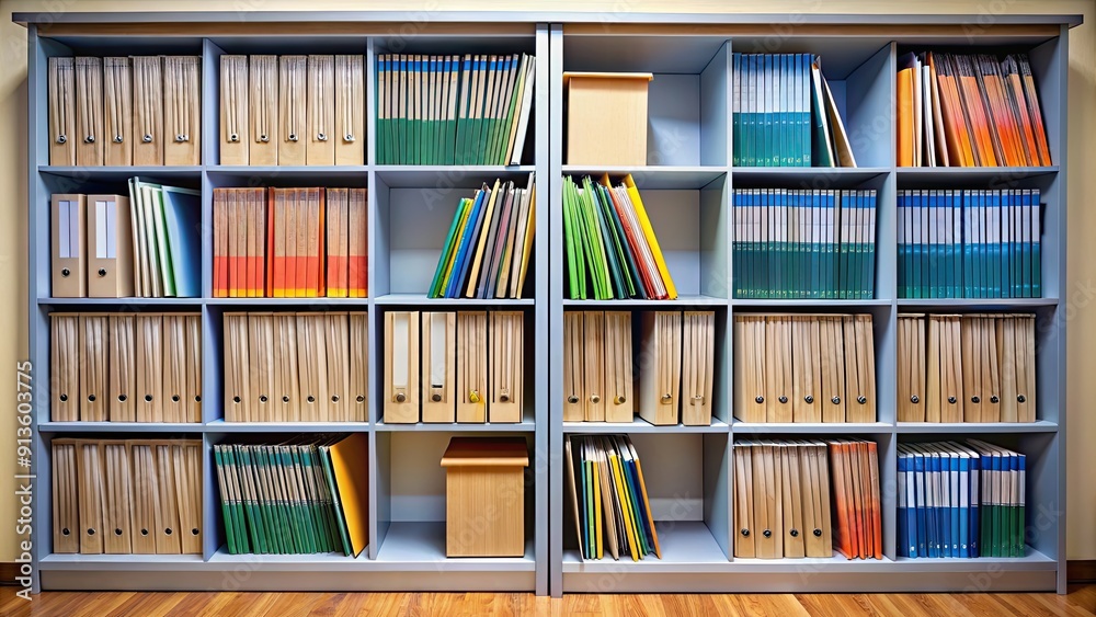 Fototapeta premium Organized record keeping system with cabinet of folders in a room, filing, archive, organization, storage, records, documents