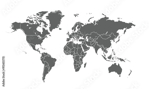 Political World Map vector illustration isolated on white background for website layouts,background,education,precise,customizable, Travel worldwide,map silhouette backdrop,earth geography,political.