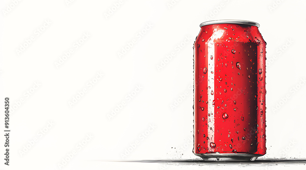 Obraz premium Watercolor painting of aluminum red soda can on white background. High resolution photo. Realistic bottle drink clipart template pattern. Mockup for artwork graphic design. Can be put logo, design.