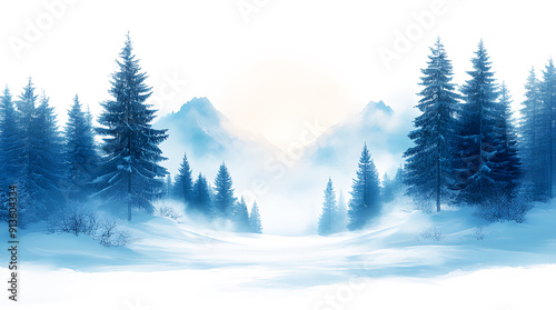 Mountain cover with snow and pine forests artwork Style Illustration of iceberg. 3D illustration and digital painting. Realistic landscape nature clipart template pattern. Background Abstract Texture