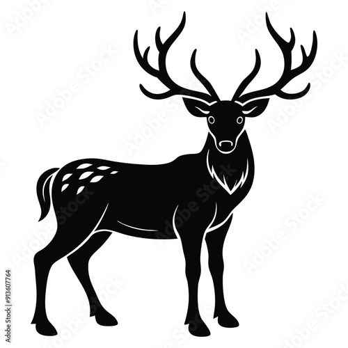 Deer Silhouette black vector, Deer antler Silhouette Clipart isolated on a white background