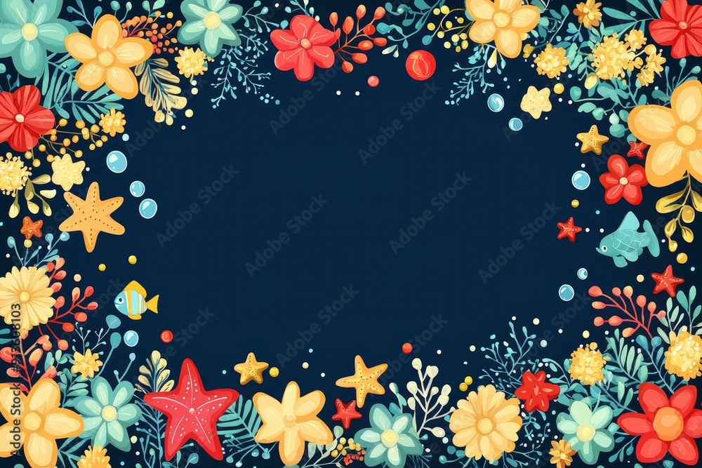 Floral and Marine Life Frame for Summer Designs Floral and Marine Life Frame for Summer Designs