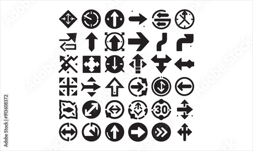  Arrows flat black icons Direction pointers vector icons Big collection Vector set of black arrow signs stock illustration Arrow Symbol, Traffic Arrow Sign, Vector, Icon Symbol, Circl