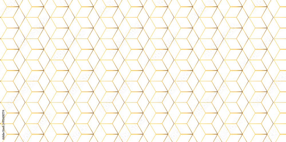 Fototapeta premium Abstract hexagonal futuristic geometric backdrop White background and embossed hexagon , honeycomb gold cube hexagon concept design abstract technology background vector wallpaper.
