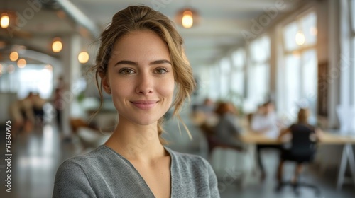 Smiling Young Woman in Grey Sweater in Modern Office With Colleagues Working Free Download Smiling Young Woman in Grey Sweater in Modern Office With Colleagues Working - GFXLoad
