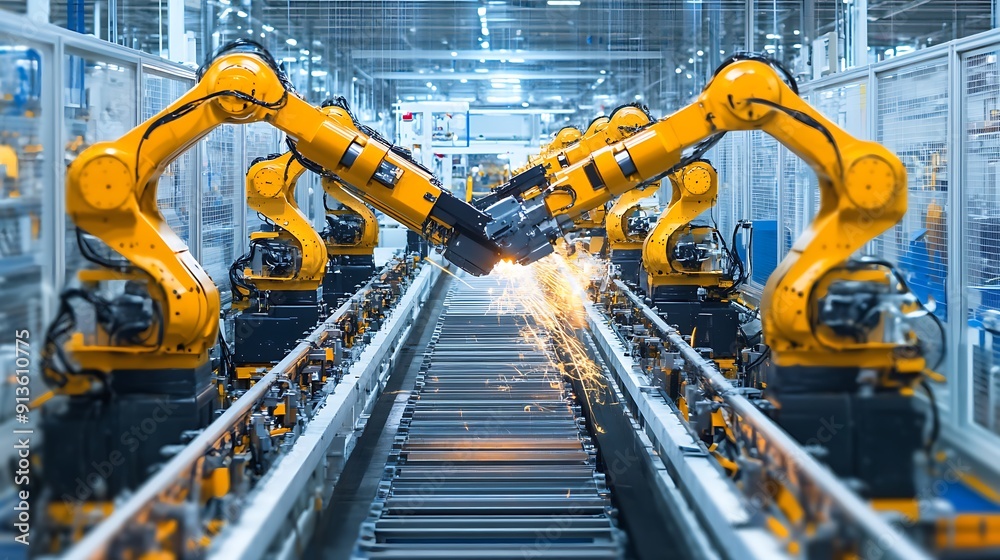 Industrial Robots Working on an Assembly Line Industrial Robots Working on an Assembly Line