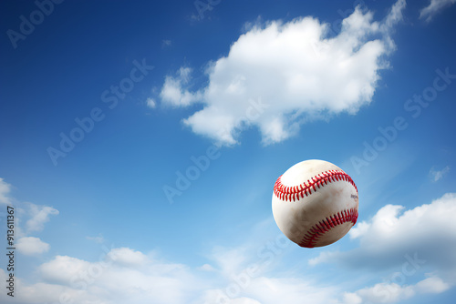 A baseball is capture in mid-flight. Great for anything relating to baseball or sports in general
