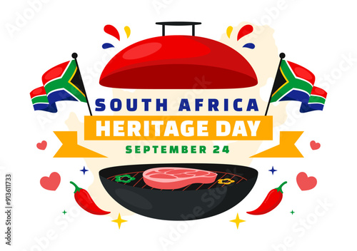 Happy Heritage Day South Africa Vector Illustration for September 24 with a Waving Flag, Honoring African Culture and Traditions on a Flat Background