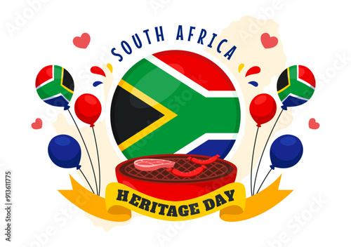 Happy Heritage Day South Africa Vector Illustration for September 24 with a Waving Flag, Honoring African Culture and Traditions on a Flat Background