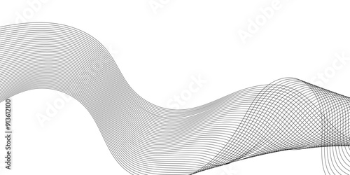 Grey and black wave, curve lines on transparent background. Digital futuristic technology concept banner background. Design for technology, business, voice, sound, data science, geometric border patte