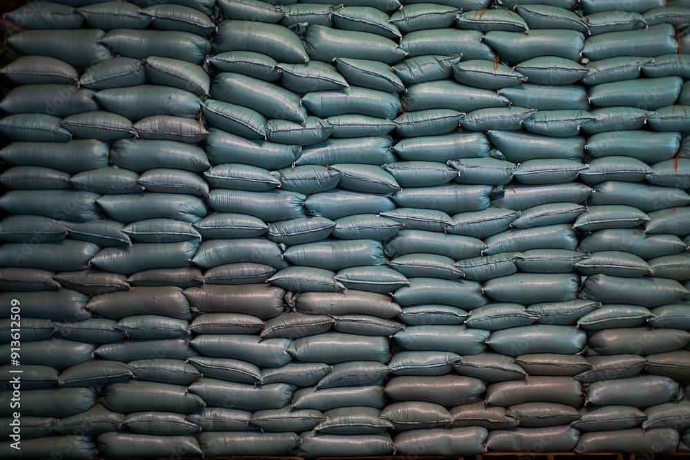 Obraz premium Stacked large bags full of Robusta coffee beans