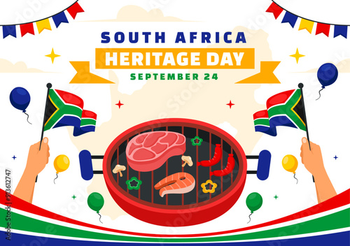 Happy Heritage Day South Africa Vector Illustration for September 24 with a Waving Flag, Honoring African Culture and Traditions on a Flat Background