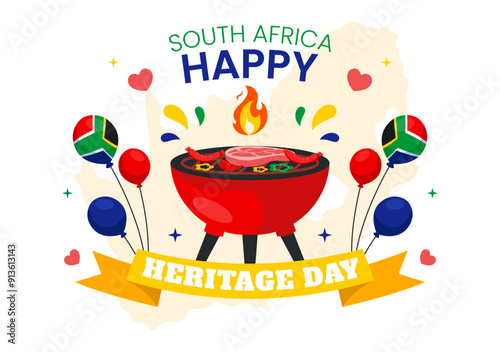 Happy Heritage Day South Africa Vector Illustration for September 24 with a Waving Flag, Honoring African Culture and Traditions on a Flat Background