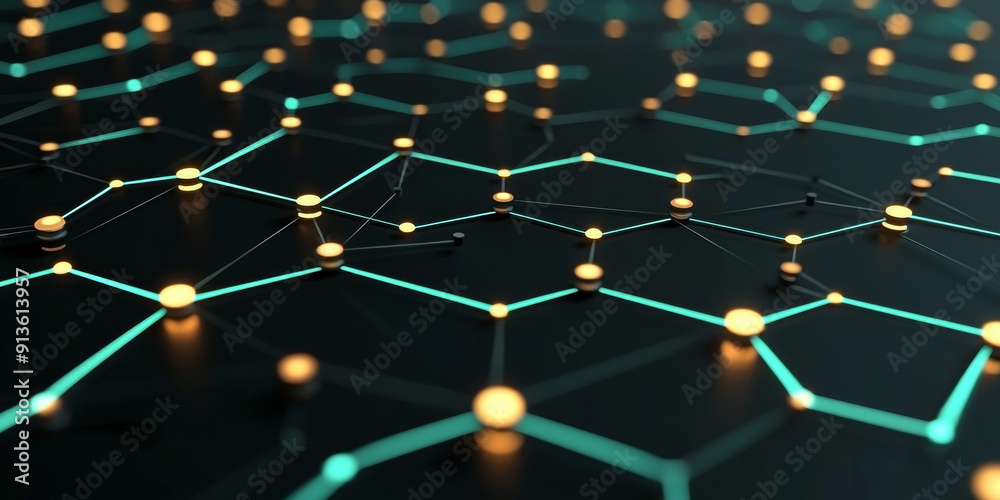 Abstract lines and dots, hexagons connect dark background. Technology connection digital data and big data concept Abstract lines and dots, hexagons connect dark background. Technology connection digital data and big data concept