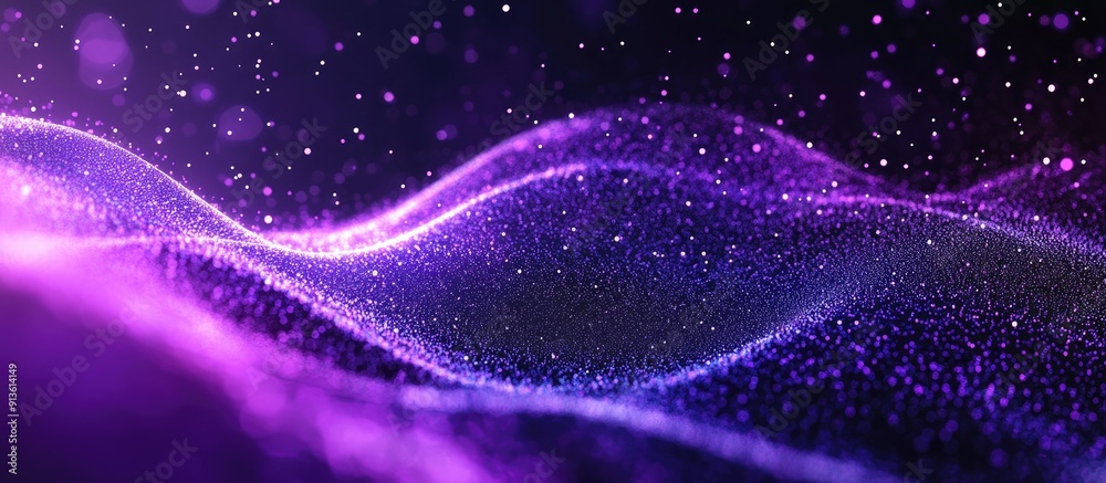 Vibrant Purple Digital Wave with Particles on Abstract Background Representing Technology and Innovation Vibrant Purple Digital Wave with Particles on Abstract Background Representing Technology and Innovation