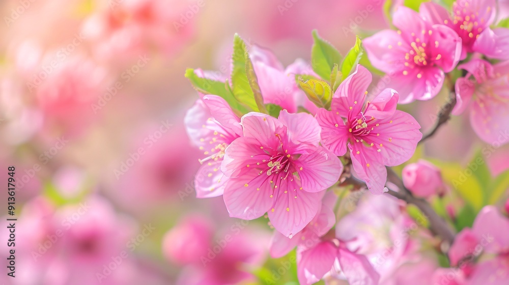 Blurred, rosy cherry blossoms on a rustic backdrop. Flowering fruit trees in a farm setting. Blossom banner for farming or gardening company. Blurred, rosy cherry blossoms on a rustic backdrop. Flowering fruit trees in a farm setting. Blossom banner for farming or gardening company.