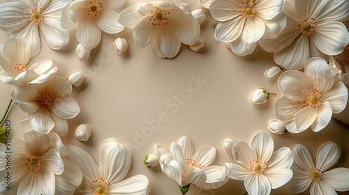 Beautiful Arrangement of White Flower Petals on Beige Background During Daylight