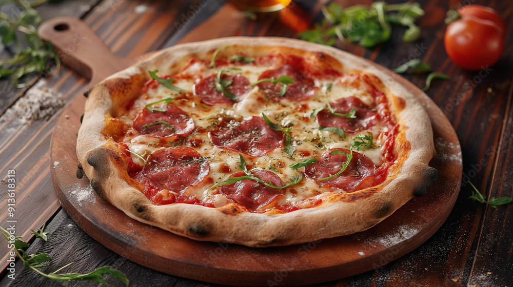 freshly made pizza on the wooden board freshly made pizza on the wooden board